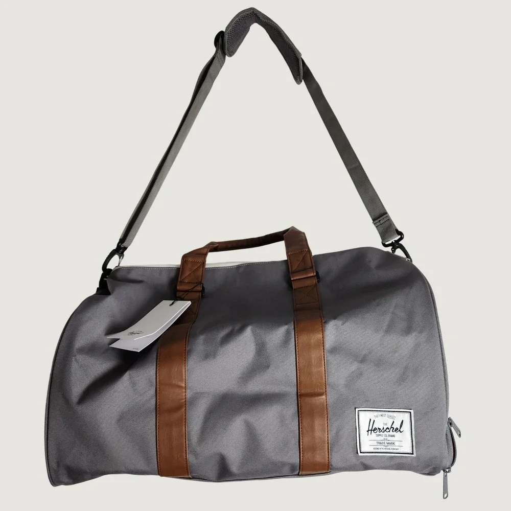 NWT Herschel Supply Co. Novel Duffle Bag Gray Weekender Gym Travel Shoe Pocket